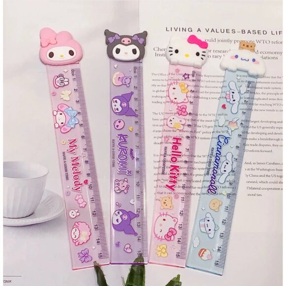 Adorable Hello Kitty Ruler Set – 4PCS Cute Stationery Melody Kuromi Cinnamoroll - Picture 1 of 4